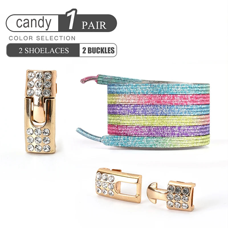 Colorful 1Pair Elastic Lace Shoelaces with Diamond Buckle