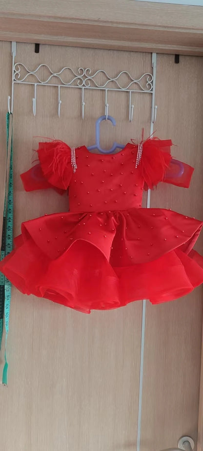 Baby/Kids Girl Satin Pearls Design Tulle Princess Party Dresses childrensterritory
