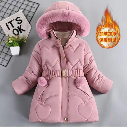 Kids Girls Mid-Length Hooded Windbreaker Coats childrensterritory