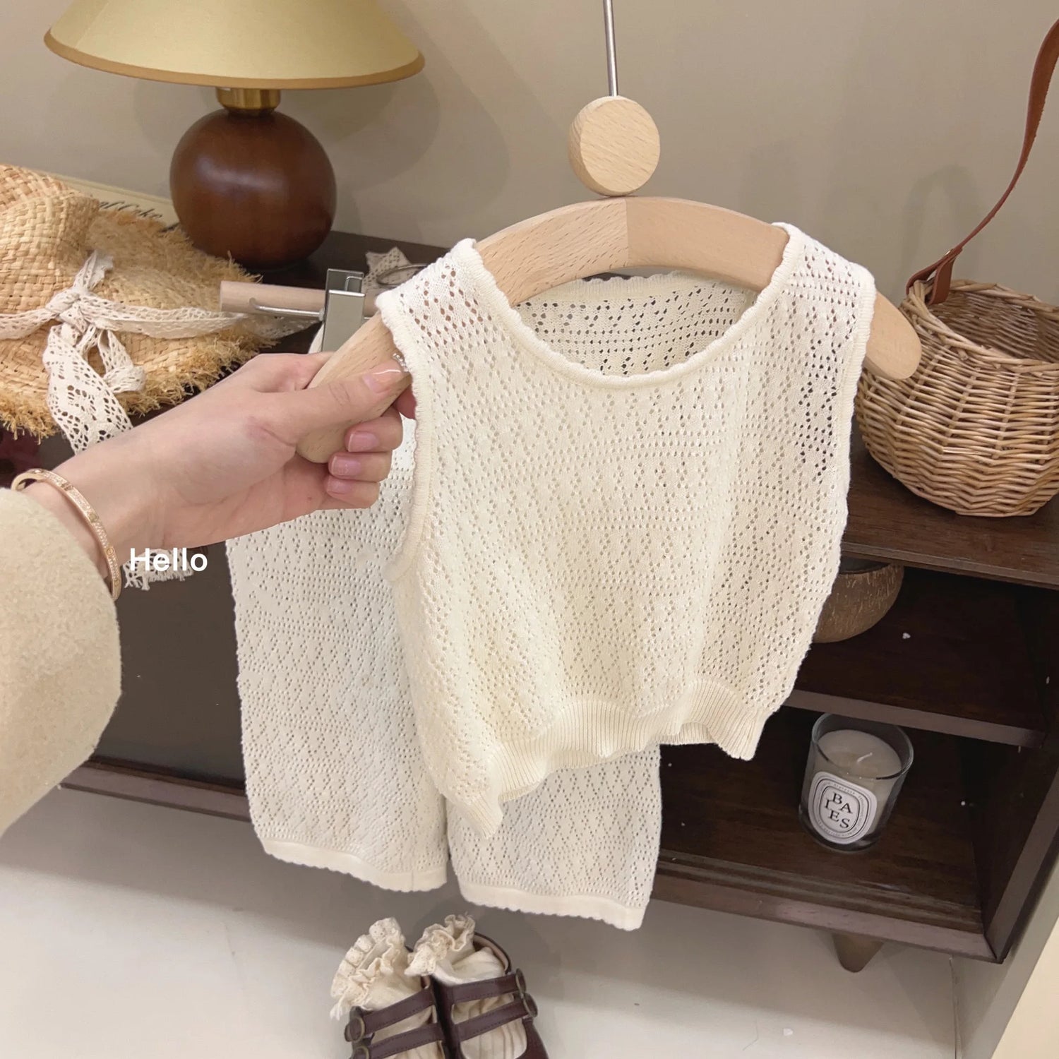 Knitted Hollow Vest and Wide-Legged Pant Sets for Little Girls childrensterritory