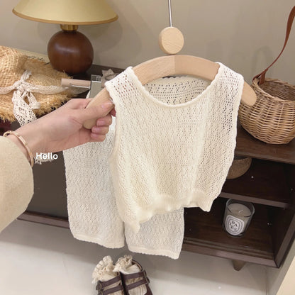 Knitted Hollow Vest and Wide-Legged Pant Sets for Little Girls childrensterritory