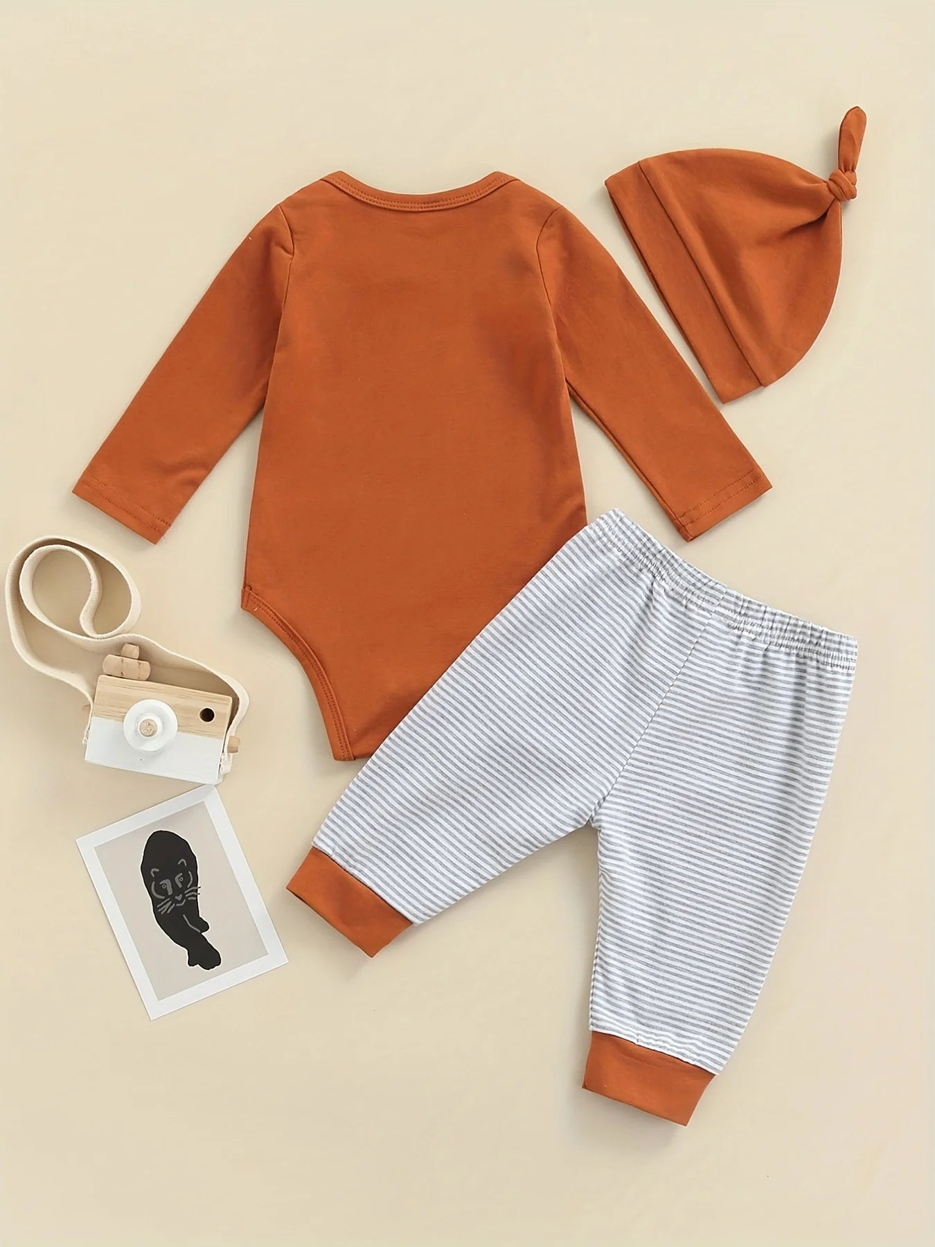 Cute Fox Print Long Sleeve Bodysuit Hat And Pants Baby 3 Pieces Suit childrensterritory