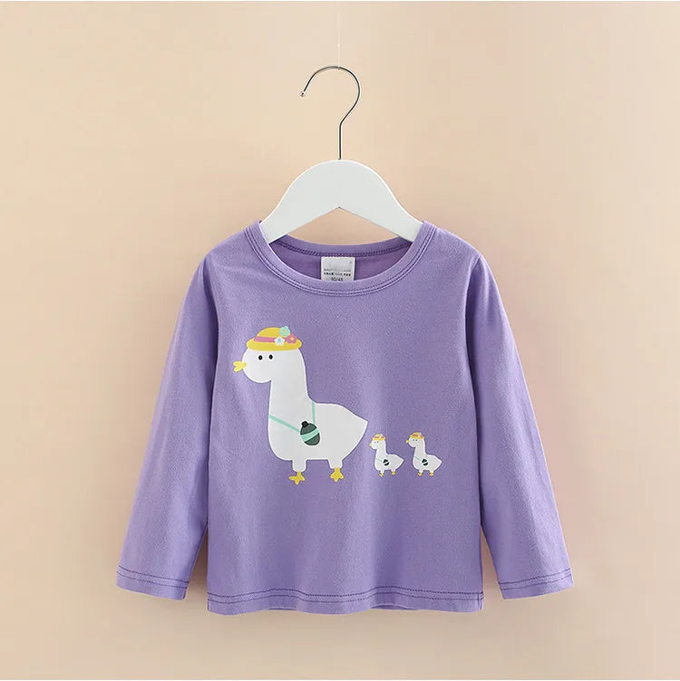 Long Sleeve Cartoon Print Cotton Kids Girls Tops childrensterritory