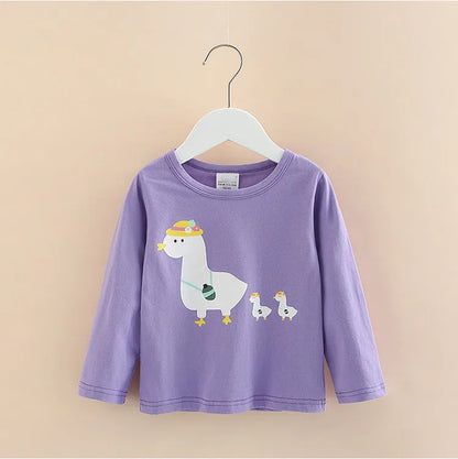 Long Sleeve Cartoon Print Cotton Kids Girls Tops childrensterritory