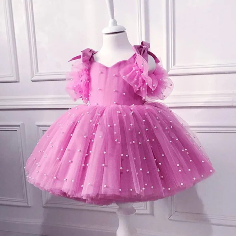 Pearl Mesh Design Tutu Christening Dress for Little Girls childrensterritory