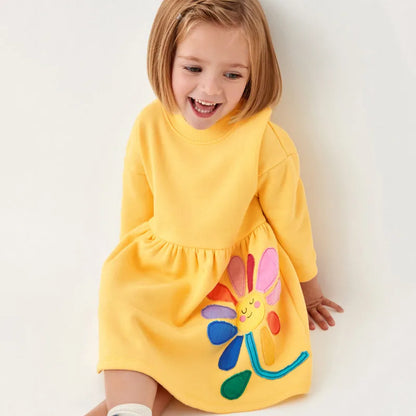 Kids Girls Inside Fleece New Style Long Sleeve Warm Dresses childrensterritory