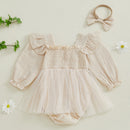 Baby Girls Letter Pattern Ruffled Mesh Romper Dresses