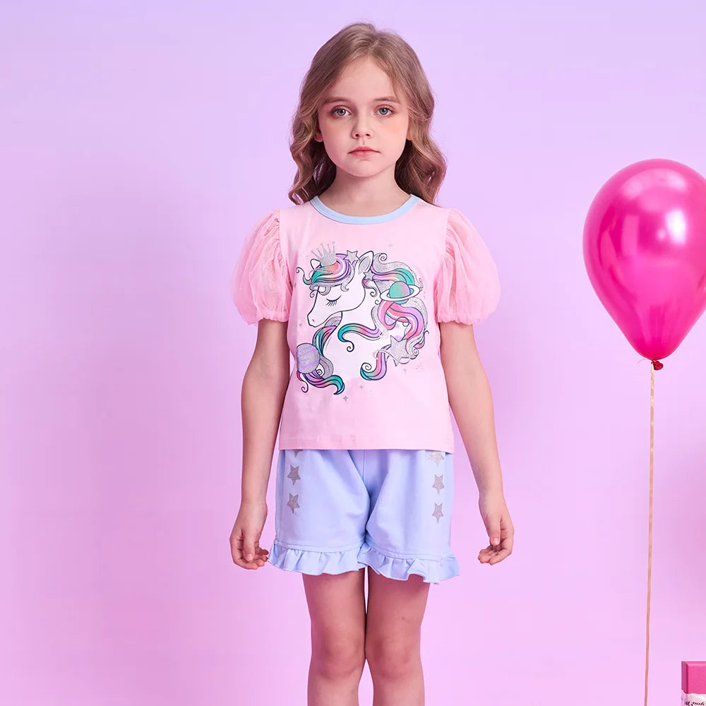 Unicorn Cartoon Print Girls' 2-Piece Cotton Clothing Sets childrensterritory