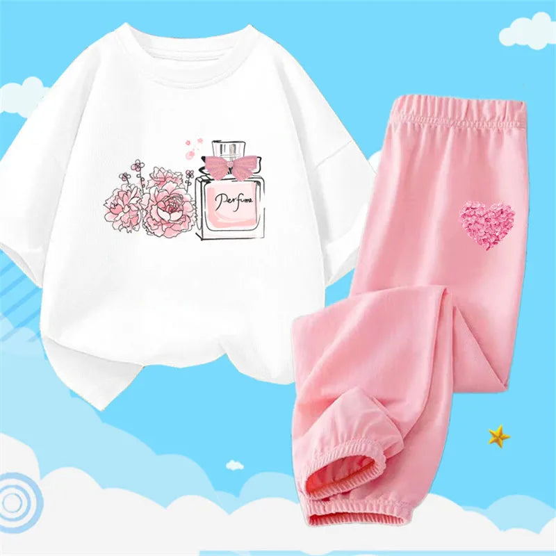 2pcs Kids Girls Cute Cartoon Print T-shirts + Pants Summer Outfit childrensterritory