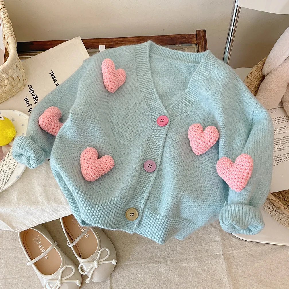 Korean Style 3D Love Knitted Cardigan for Little Girls childrensterritory