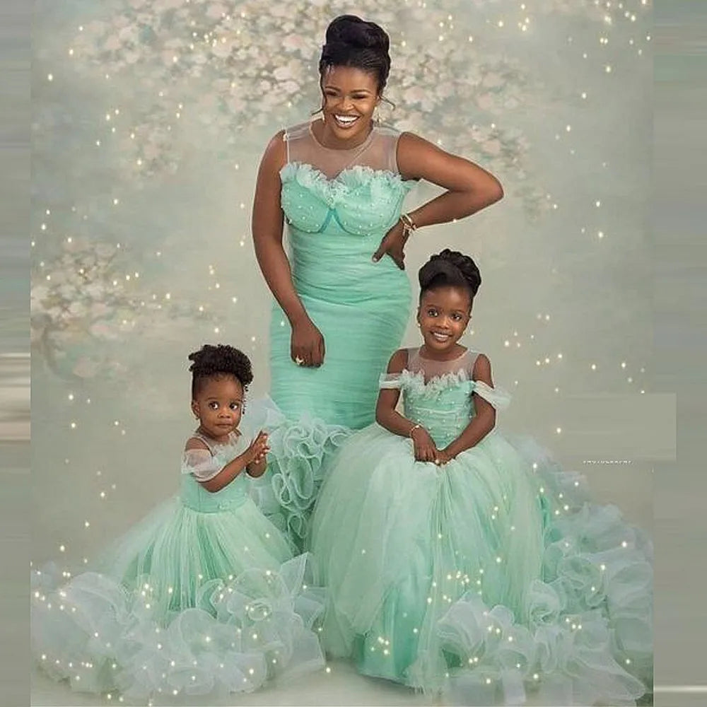 Mint Green Mommy and Me Dresses for Birthday Photoshoot childrensterritory