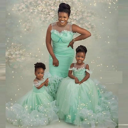 Mint Green Mommy and Me Dresses for Birthday Photoshoot childrensterritory