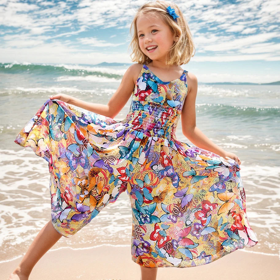 Floral Design Bohemian Style Kids Girls Summer Beach Dresses childrensterritory