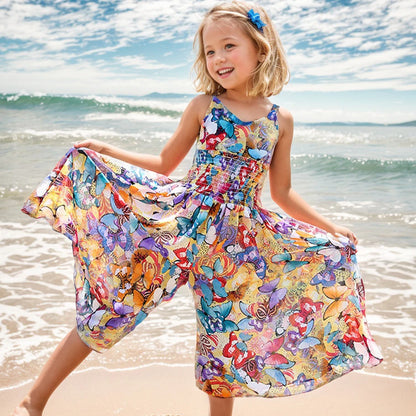 Floral Design Bohemian Style Kids Girls Summer Beach Dresses childrensterritory