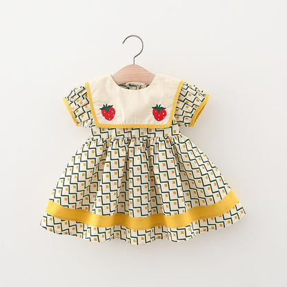 Plaid Baby Girls Summer Dresses with Navy Collar childrensterritory