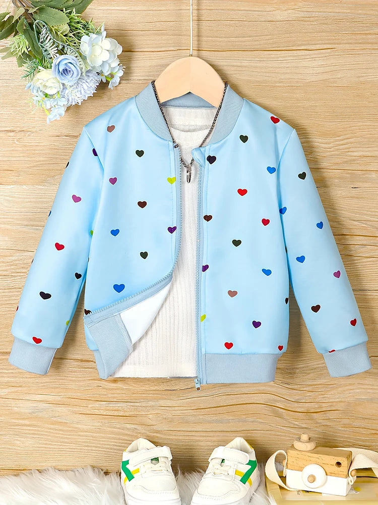 Kids Girls Colorful Love Print Zipper Jacket For Fall childrensterritory