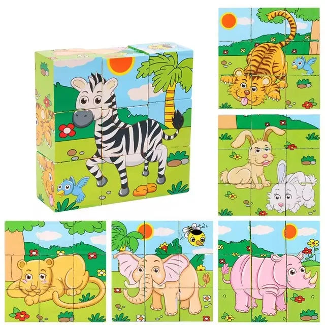 Kids Six Side Cube Jigsaw Wooden Blocks Toys