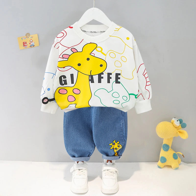 Cartoon Design Baby Boy Color Blocking 2PC Casual Clothes Set