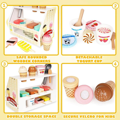 Kids Wooden Ice Cream Counter Playset childrensterritory