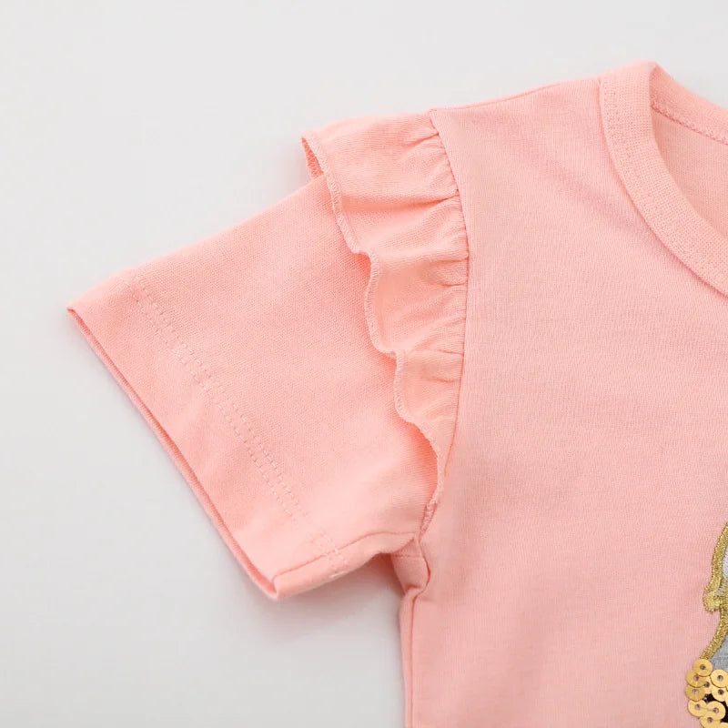 Cartoon Animal Design Little Girls Cotton T Shirts for Summer