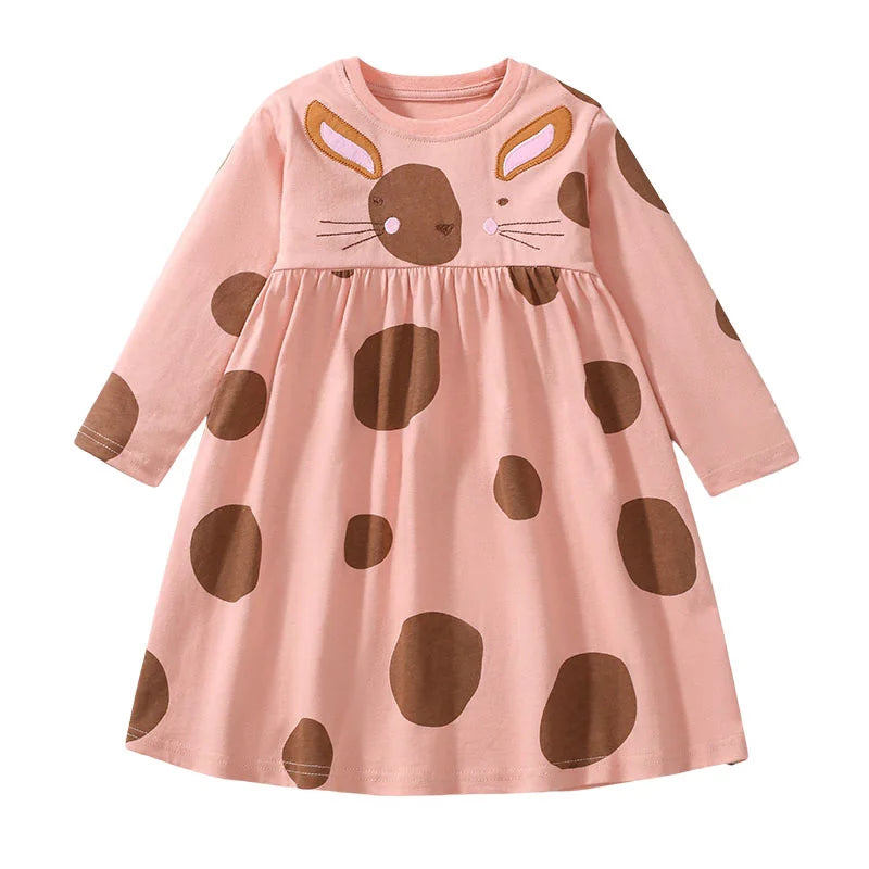 Full-Sleeve Animal Print Summer Dresses For Girls