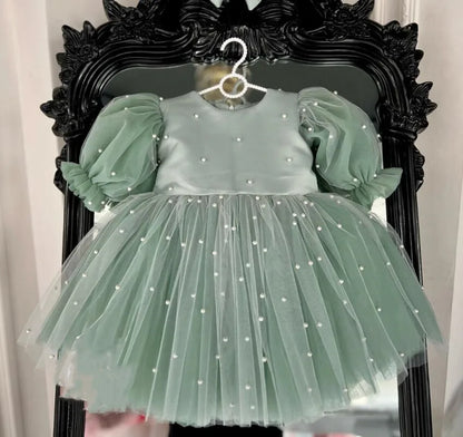 Elegant Puffy Bow-Decorated Little Girls Christening Dress childrensterritory