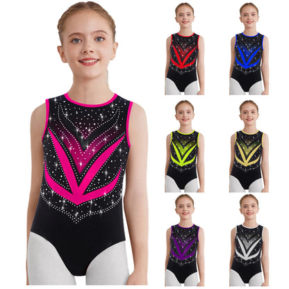 Kids Girls Mesh Rhinestones Design Gymnastics Leotard/Dancewear childrensterritory
