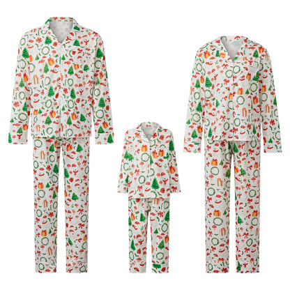 Colorful Christmas Print Long Sleeve Pajamas Sets for Family