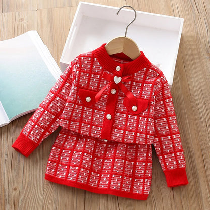 Little Girls Plaid Sweater + Dress Lattice Winter Outfits childrensterritory