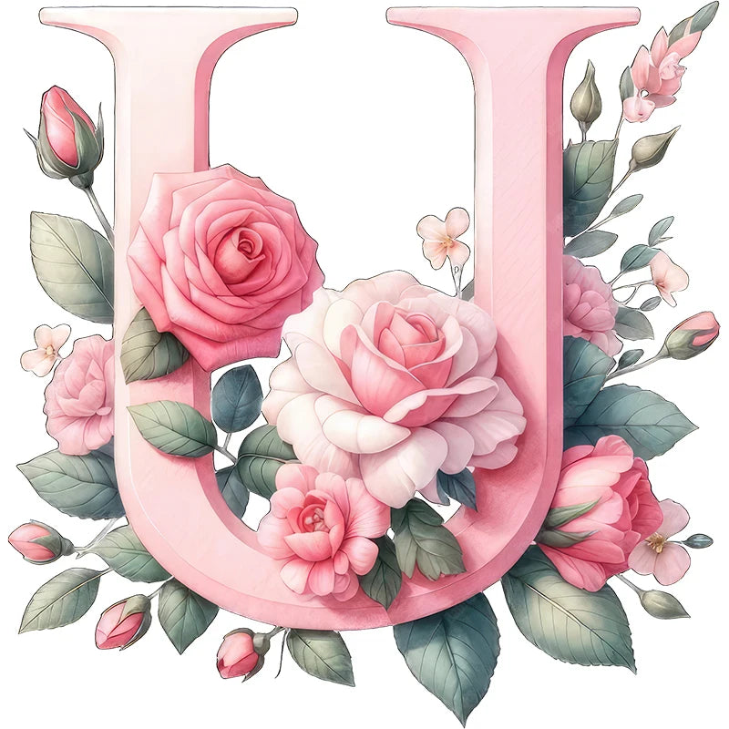 Self-Adhesive Pink Flower Letter Art Wall Decals