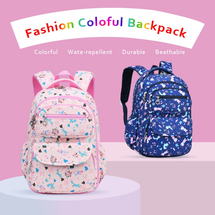 Colorful Print Waterproof Kids Girls Large School Bags childrensterritory