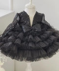 Sequined Tiered Tulle Wedding Dress with Bow for Kids Girls