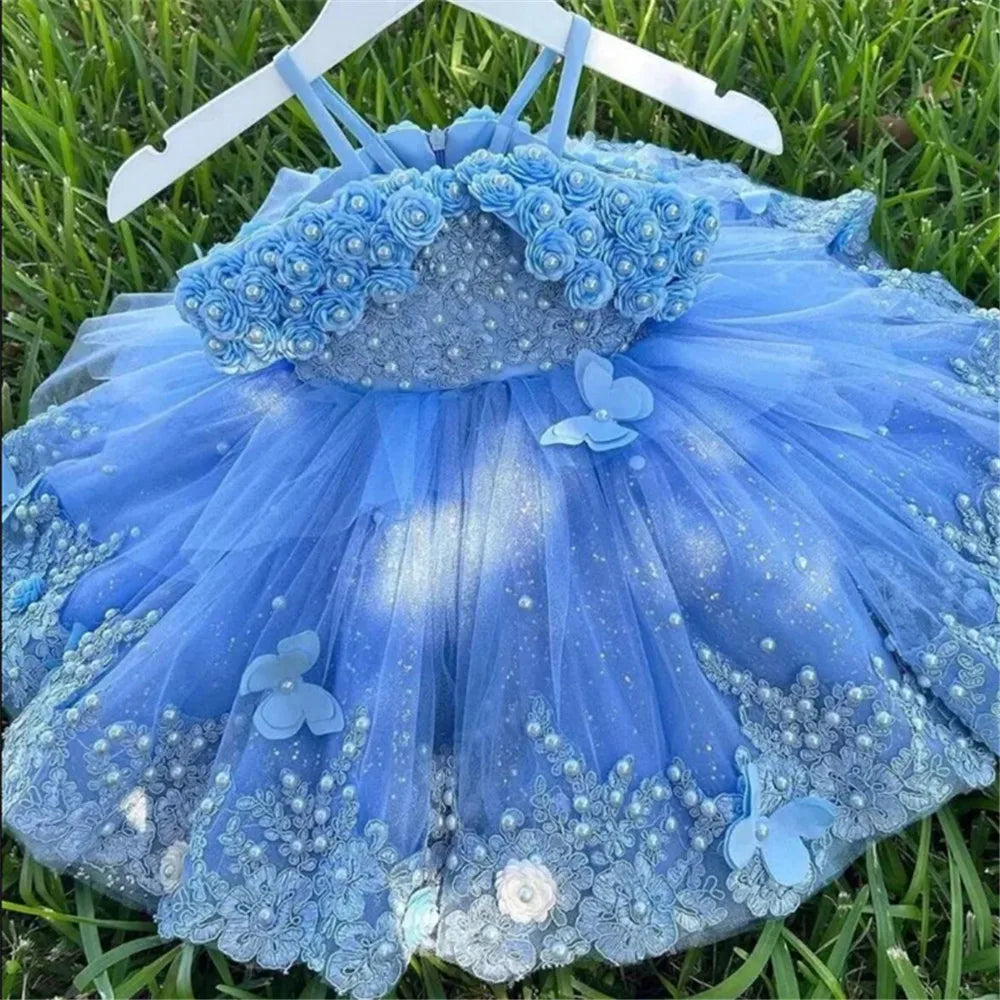 Girls' Sleeveless Flower Lace Design Party Dresses