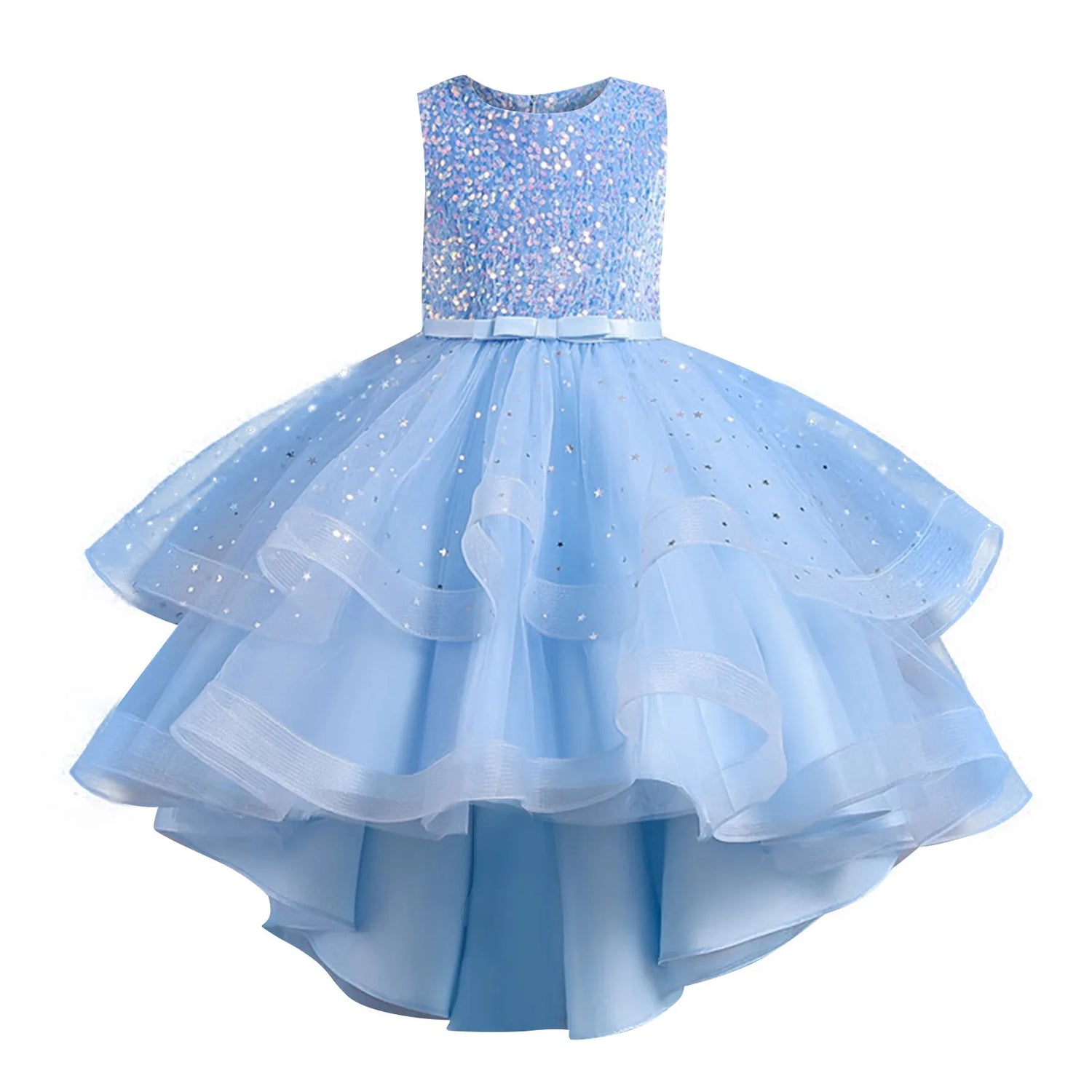 Sleeveless Sequins Design Kids Girls Party Trailing Dresses