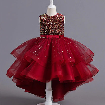 Sleeveless Sequins Design Kids Girls Party Trailing Dresses