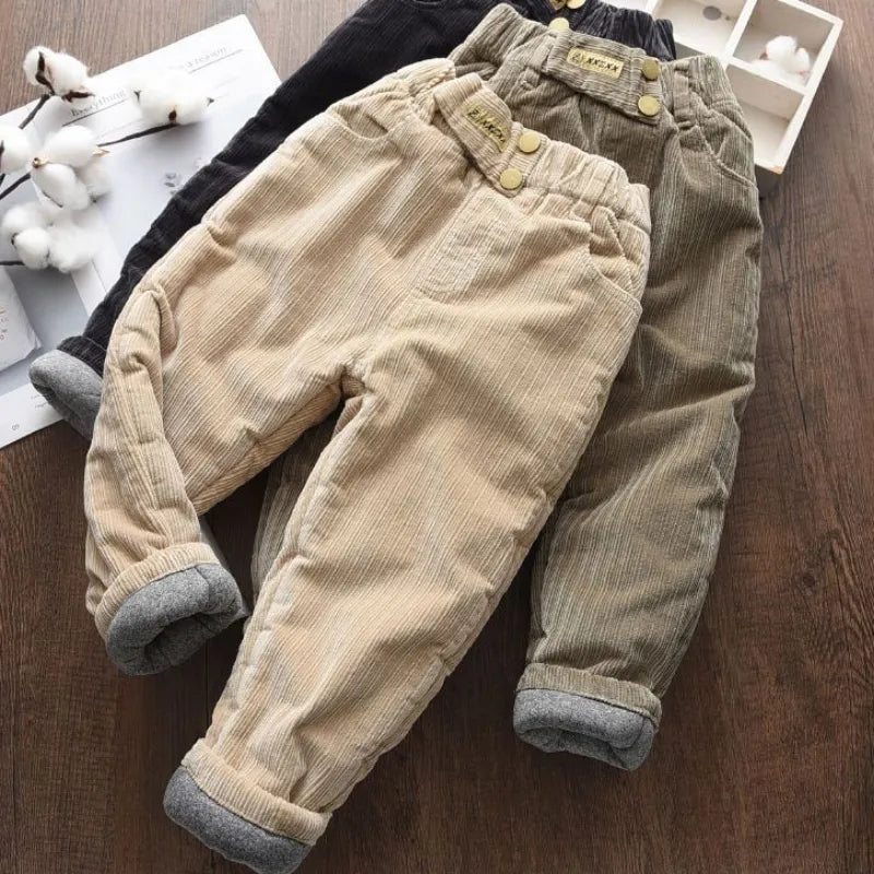 Kids Ankle Length Solid Fleece Warm Cargo Pants Trousers childrensterritory