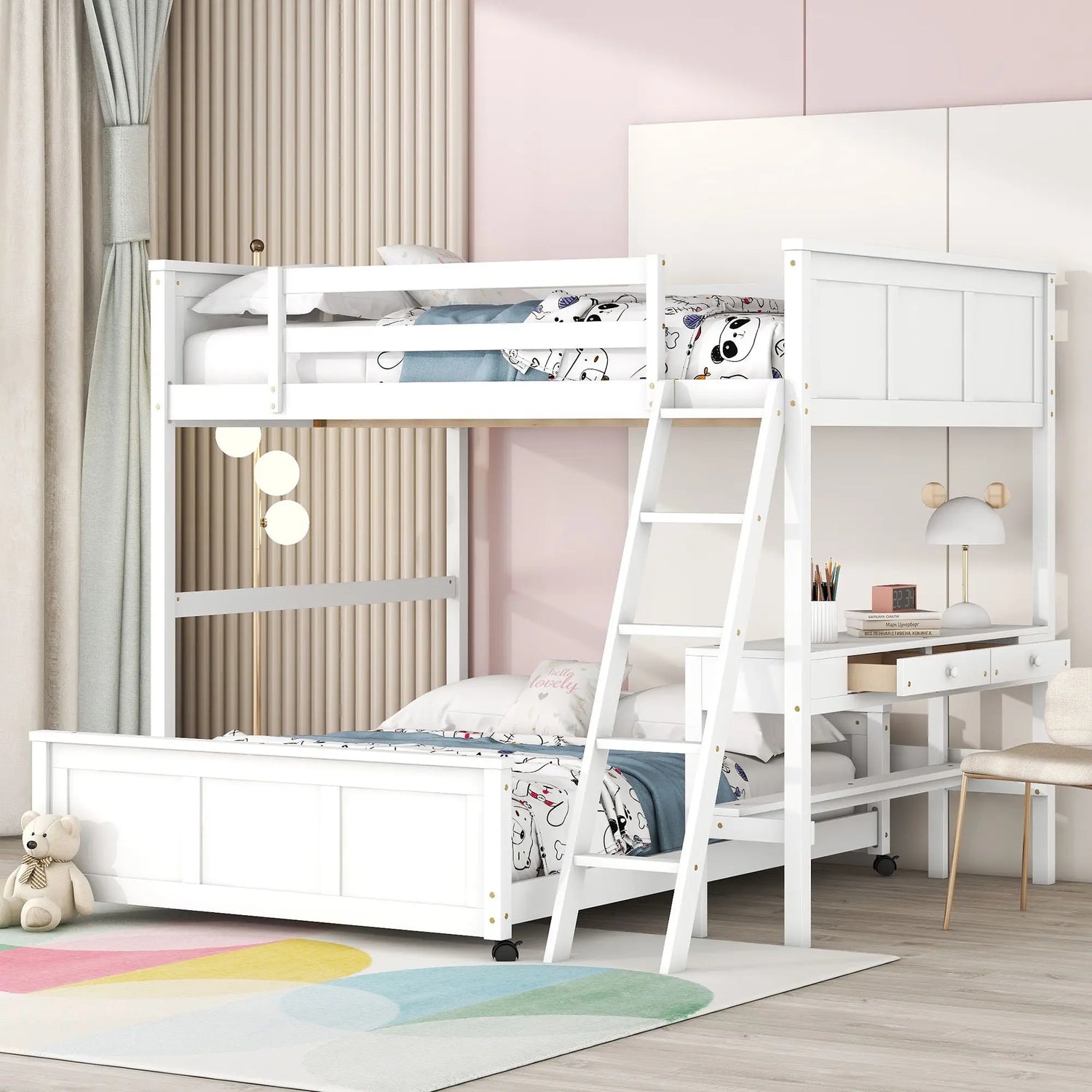 Parent-Child Bunk Bed with Desk and 2 Drawers childrensterritory