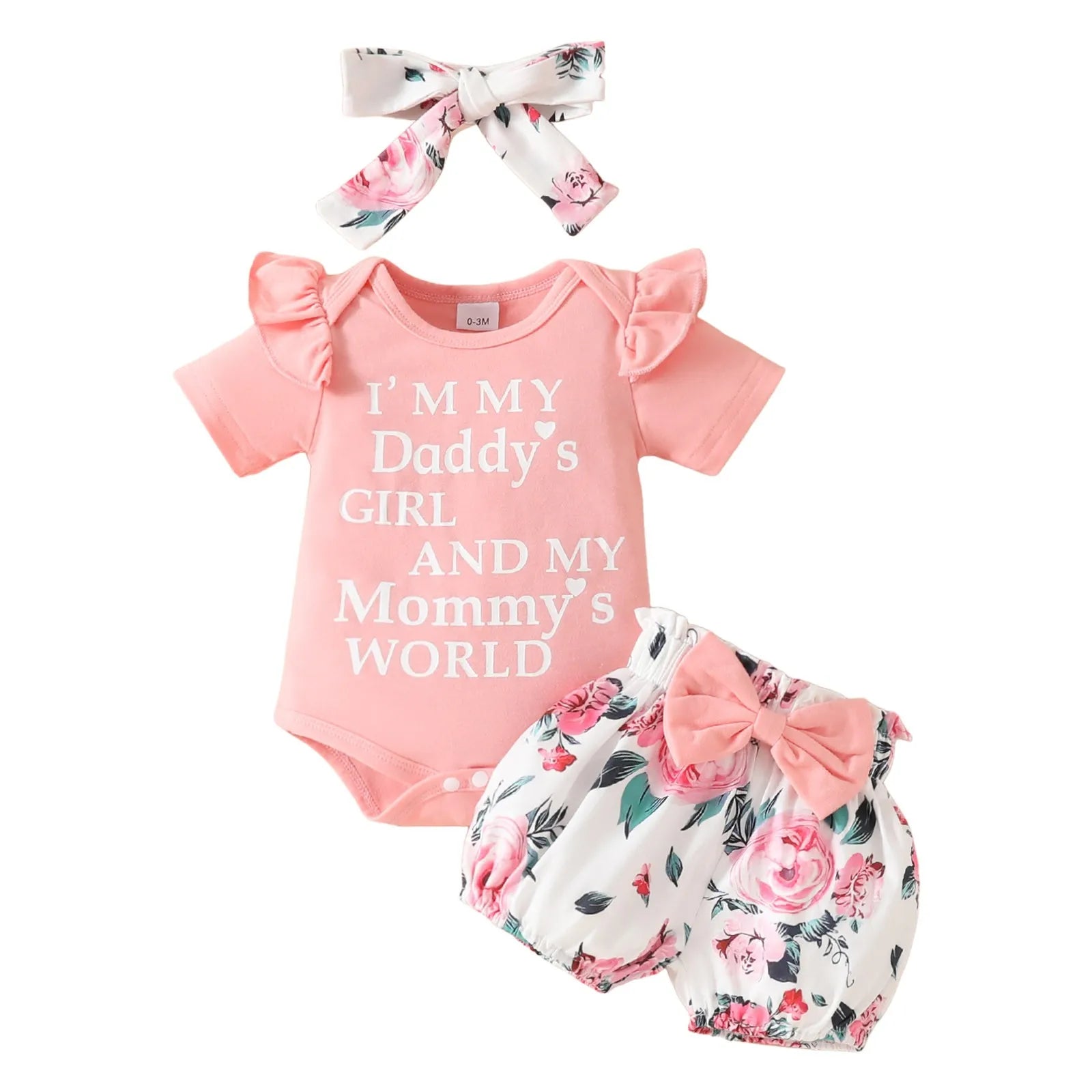 Letters Print Romper and Flower Shorts Set for Baby Girl