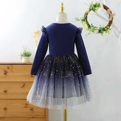 Kids Girls Long Sleeve Sequin Shiny Birthday Party Dresses