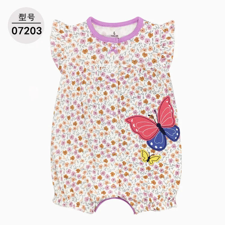Baby Cartoon Print Cotton Short-Sleeve Summer Romper childrensterritory