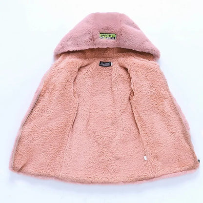 Faux Fur Long Sleeve Hooded Warm Long Coat For Girls childrensterritory