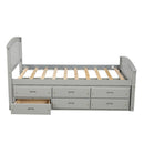 A Twin-Sized Wooden Platform Bed with Six Drawers for Storage childrensterritory