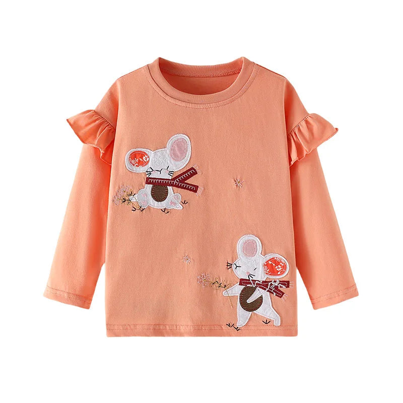 Bunny Applique Design Long Sleeve Girls T Shirts