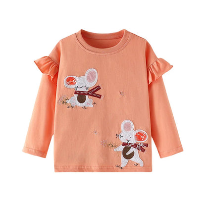 Bunny Applique Design Long Sleeve Girls T Shirts childrensterritory