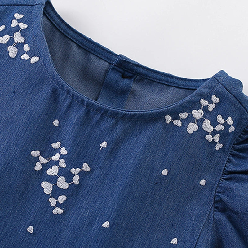 Long Sleeves Flowers Embroidered Design Girls Dresses childrensterritory