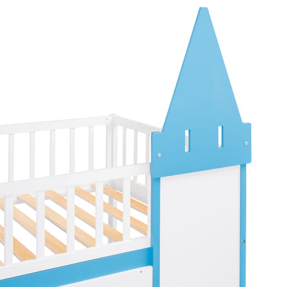 Twin Over Twin Castle Bunk Bed with Ladder childrensterritory