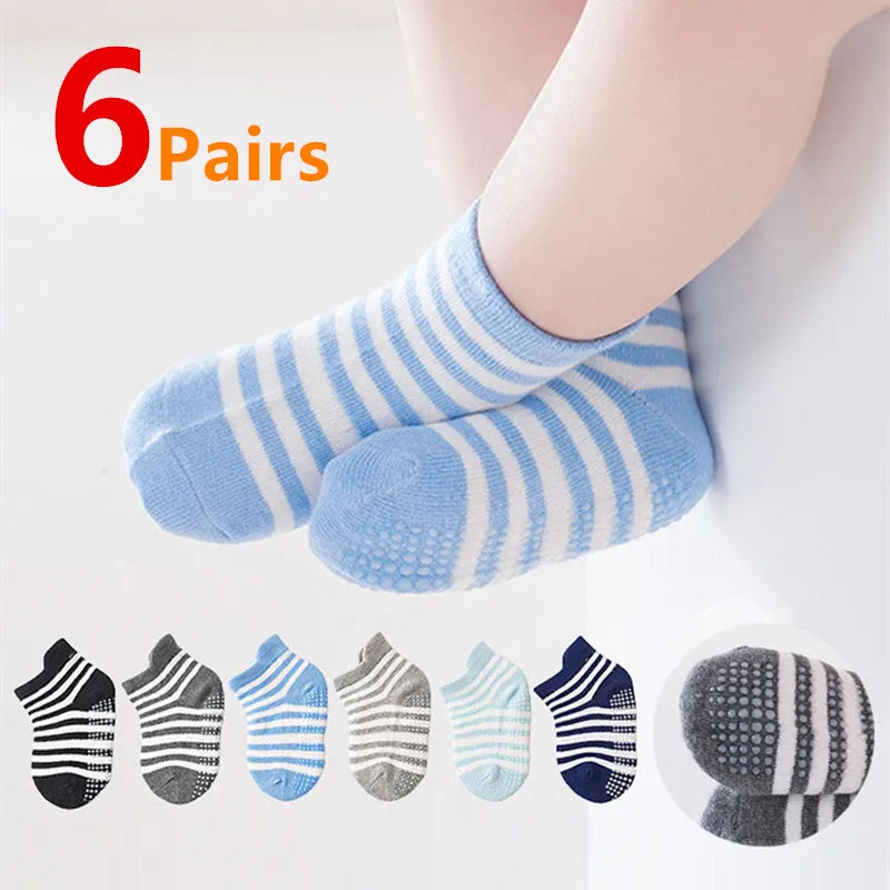 Kids Anti-Slip 6Pairs/Lot Cotton Boat Socks With Rubber Grips childrensterritory