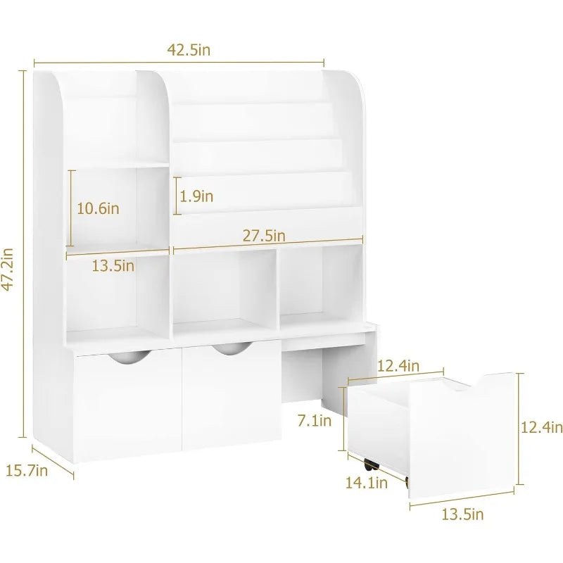 Kids Multipurpose Bookcase with 3 Movable Drawers and 5 Cubbies childrensterritory