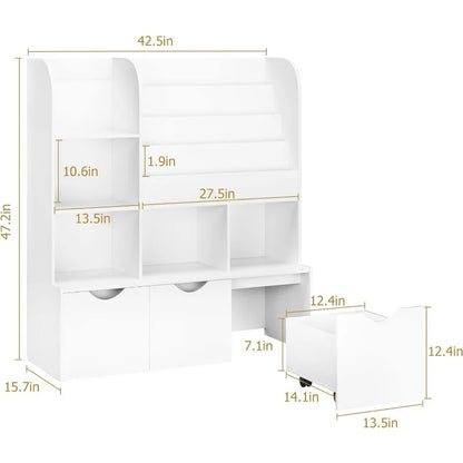 Kids Multipurpose Bookcase with 3 Movable Drawers and 5 Cubbies childrensterritory