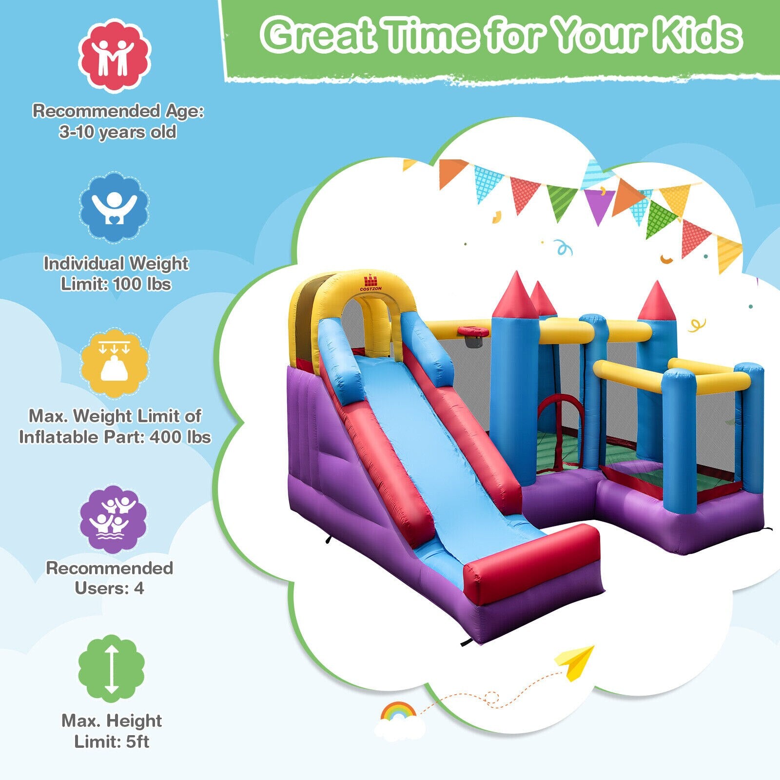 Kids 5-in-1 Inflatable Bouncer Blower Excluded childrensterritory